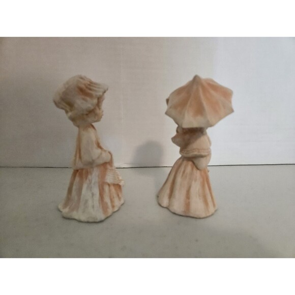 Vintage 70's Ceramic Girl Set Of 2 Dress Clothes Large Hats Umbrella Statues MCM - Picture 2 of 16